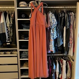 Azazie Orange Pleated Halter bridesmaid dress Wedding